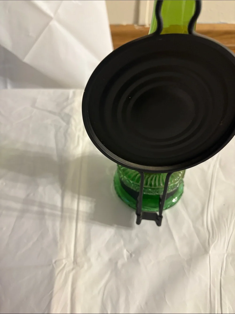 Green Glass Oil Lamp Home Accent - Unbranded 9”